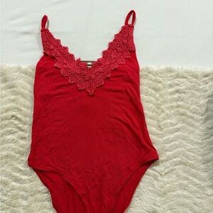 Free People Coral Lace Bodysuit